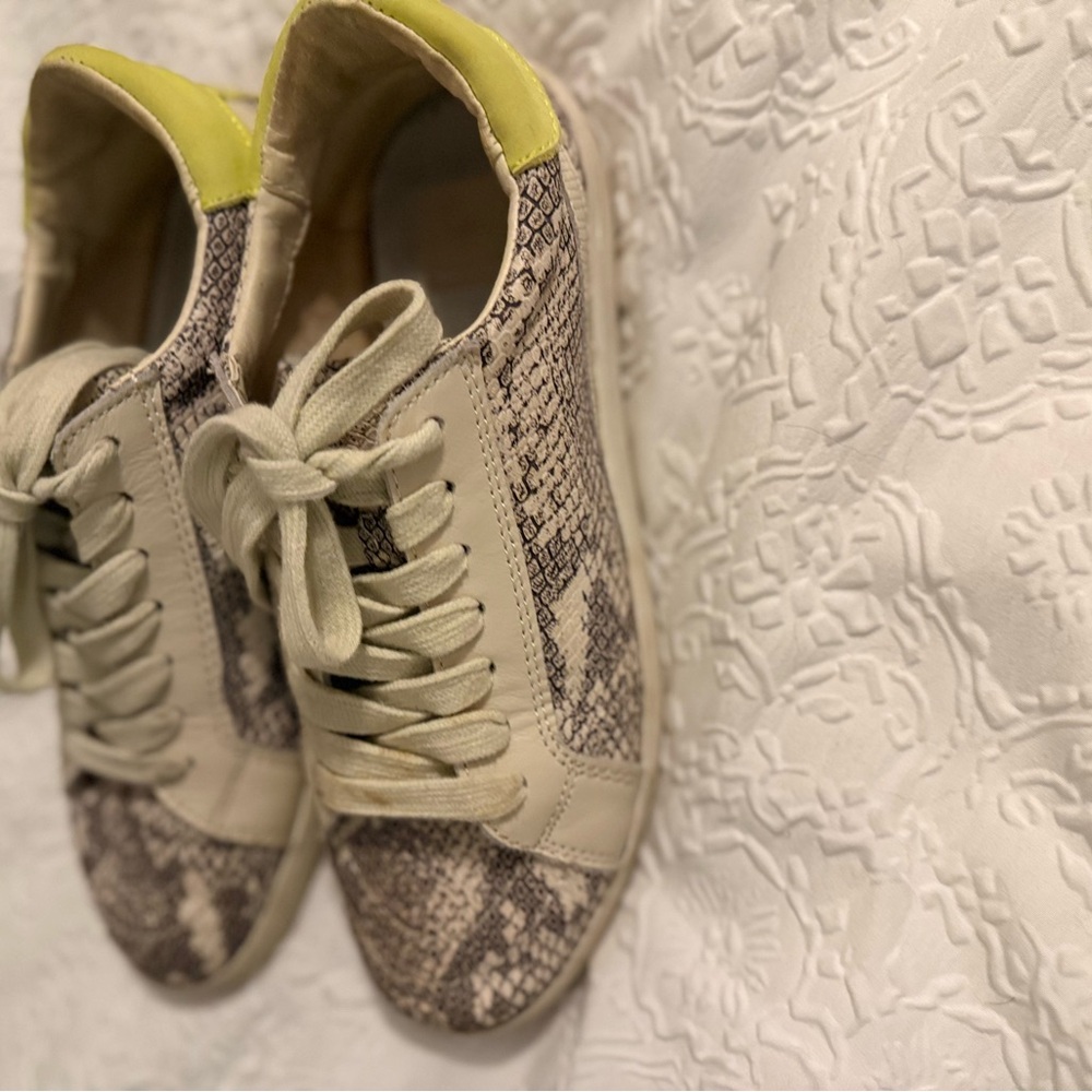 Dolce Vita Cream and Gray Sneakers with Snakeskin Pattern